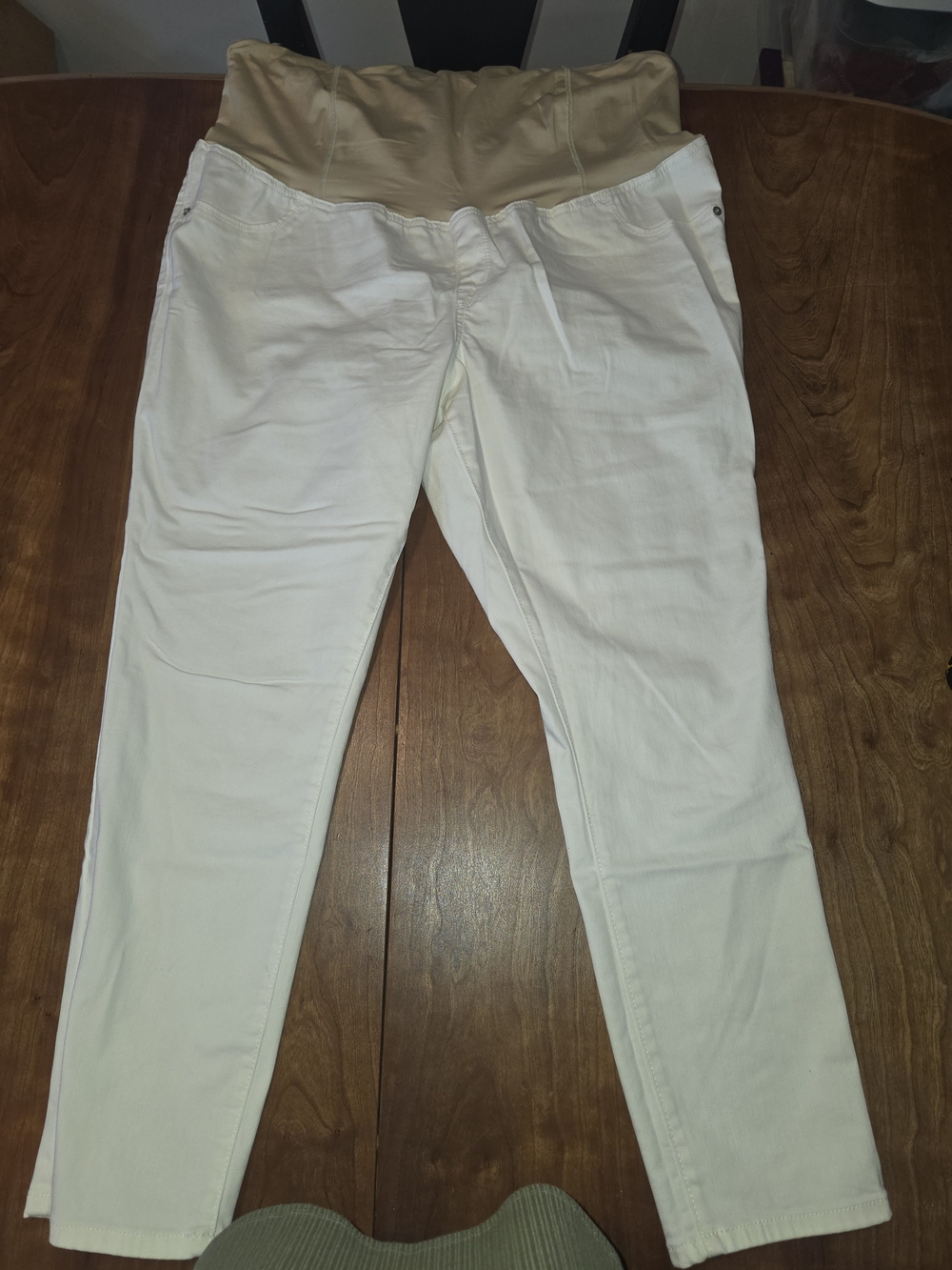 Maternity White Denim Jeans with Beige Support Panel